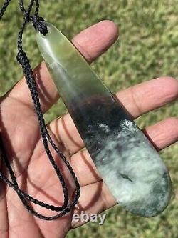 125mm NZ BOWENITE Maori Greenstone Pounamu RAREST WHITE JADE V BIG KURU/PENDANT