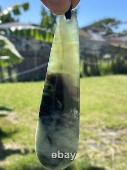 125mm NZ BOWENITE Maori Greenstone Pounamu RAREST WHITE JADE V BIG KURU/PENDANT