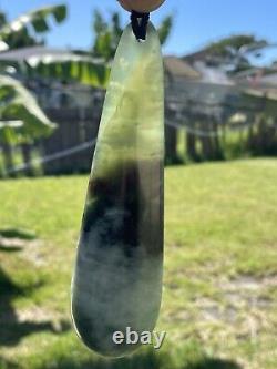 125mm NZ BOWENITE Maori Greenstone Pounamu RAREST WHITE JADE V BIG KURU/PENDANT