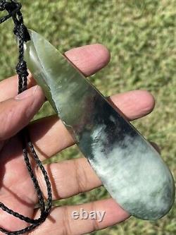 125mm NZ BOWENITE Maori Greenstone Pounamu RAREST WHITE JADE V BIG KURU/PENDANT