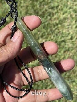 125mm NZ BOWENITE Maori Greenstone Pounamu RAREST WHITE JADE V BIG KURU/PENDANT