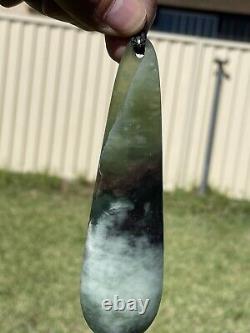 125mm NZ BOWENITE Maori Greenstone Pounamu RAREST WHITE JADE V BIG KURU/PENDANT