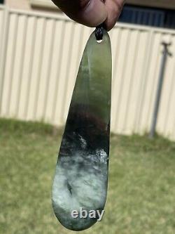 125mm NZ BOWENITE Maori Greenstone Pounamu RAREST WHITE JADE V BIG KURU/PENDANT