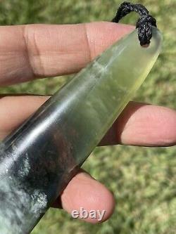 125mm NZ BOWENITE Maori Greenstone Pounamu RAREST WHITE JADE V BIG KURU/PENDANT