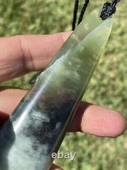 125mm NZ BOWENITE Maori Greenstone Pounamu RAREST WHITE JADE V BIG KURU/PENDANT