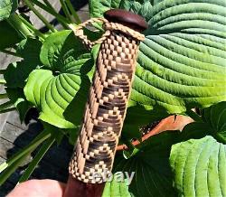 13 MAORI BIRD WAR CLUB vtg new zealand woven rattan wood pacific tribal art