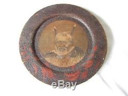 1885 Victorian Hand Carved and Painted Maori Chief Plate New Zealand Timber