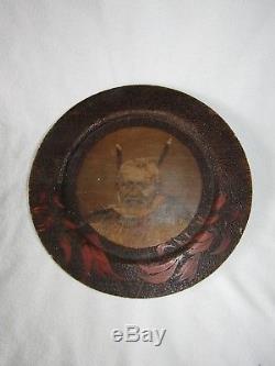 1885 Victorian Hand Carved and Painted Maori Chief Plate New Zealand Timber