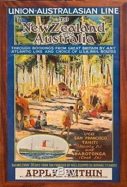 1900's Union-Australasian Line To New Zealand & Australia Rail Poster