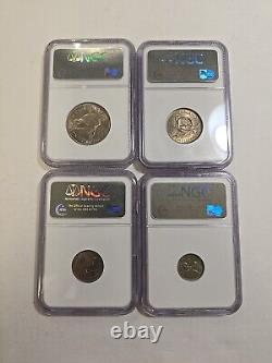 1964 New Zealand 4 Coin Set 2S, 1S, 3 & 6 Pence Graded NGC MS 65