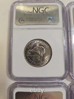 1964 New Zealand 4 Coin Set 2S, 1S, 3 & 6 Pence Graded NGC MS 65