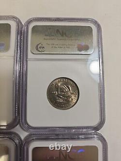1964 New Zealand 4 Coin Set 2S, 1S, 3 & 6 Pence Graded NGC MS 65