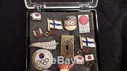 1964 Tokyo Olympic Pin Badge Collection Sweden, USA, New Zealand, Japan Finland