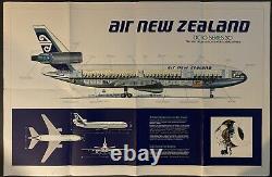 1972 Air New Zealand Dc10 Intro Promo Cutaway Brochure Seat Chart Poster