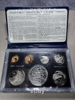 1974 New Zealand Proof Set With 925 Sterling Silver Commonwealth $1 Coin