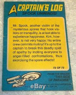 1976 Star Trek Captains Log Trading Card Set 72/72 Allens & Regina New Zealand
