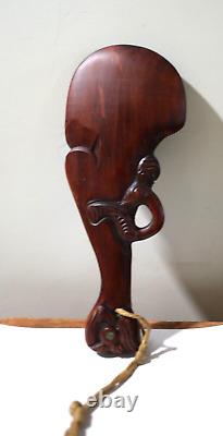 1981 Vintage Maori War Canoe Waka Taua Carved Wood Model Paua Shell New Zealand