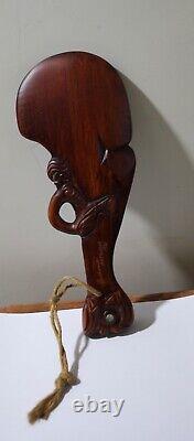 1981 Vintage Maori War Canoe Waka Taua Carved Wood Model Paua Shell New Zealand