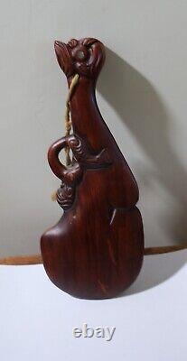 1981 Vintage Maori War Canoe Waka Taua Carved Wood Model Paua Shell New Zealand