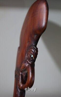1981 Vintage Maori War Canoe Waka Taua Carved Wood Model Paua Shell New Zealand