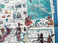 1986 Australia Pictorial Map Poster, Hugo Pratt. New Zealand, Oceania New Guinea