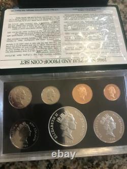 1986 New Zealand Proof 7 Coin Set -Silver $ Kakapo Bird-original packaging