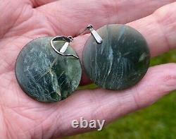 1.2 Disc Hand Carved Nz Maori Translucent Tangiwai Pounamu Silver Hook Earrings