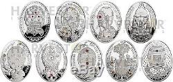 2012 Silver Imperial Faberge Egg Coin Collection Swarovski Crystals 9-coin Set
