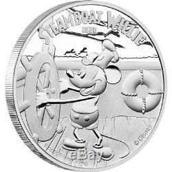 2014 $2 Disney Mickey Mouse Steamboat Willie 1oz Silver Proof Coin New Zealand