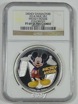 2014 NIUE Mickey Mouse Disney Characters Colorized Silver $2 NGC PF 69 ULT CAM