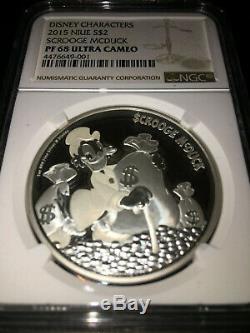 2015 Disney Scrooge McDuck 1 oz. 999 Silver Coin + COA + Box PF 68 Ultra Cameo