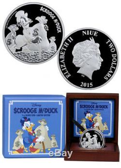 2015 Disney Scrooge McDuck 1 oz. 999 Silver Coin + COA + Box PF 68 Ultra Cameo