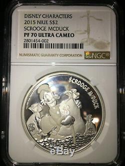 2015 Disney Scrooge McDuck 1 oz. 999 Silver Coin + COA + Box PF 70 Ultra Cameo