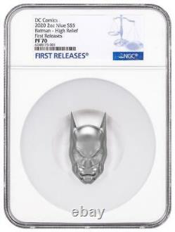 2020 Niue $5 BATMAN HIGH RELIEF MASK DC COMICS 2 Oz NGC PF70 FR with MINT BOX