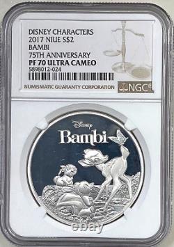 2022 Niue $2 DISNEY 75th ANNIVERSARY OF BAMBI 1 Oz Silver NGC PF70 POP 9