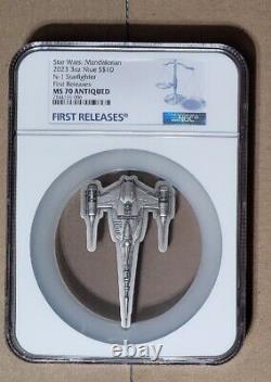 2023 NIUE $10 STAR WARS 3oz THE MANDALORIAN'S N-1 STARFIGHTER NGC MS70 UC FR