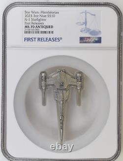 2023 NIUE $10 STAR WARS 3oz THE MANDALORIAN'S N-1 STARFIGHTER NGC MS70 UC FR