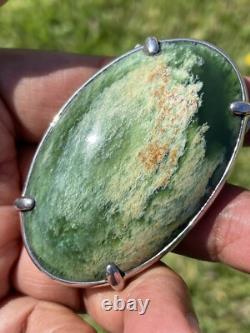 2 1/2 New Zealand Nephrite Greenstone JADE Cabochon STERLING SILVER Belt BUCKLE 2 1/2 New Zealand Nephrite Greenstone JADE Cabochon STERLING SILVER Belt BUCKLE