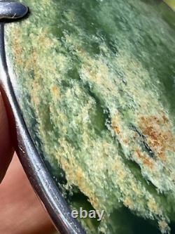 2 1/2 New Zealand Nephrite Greenstone JADE Cabochon STERLING SILVER Belt BUCKLE 2 1/2 New Zealand Nephrite Greenstone JADE Cabochon STERLING SILVER Belt BUCKLE