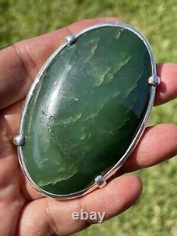 2 7/8 New Zealand Nephrite Greenstone JADE Cabochon STERLING SILVER Belt BUCKLE