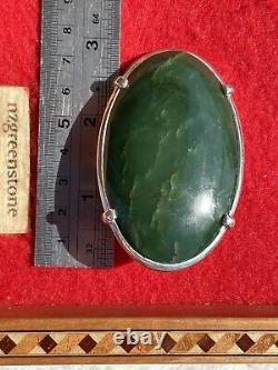 2 7/8 New Zealand Nephrite Greenstone JADE Cabochon STERLING SILVER Belt BUCKLE