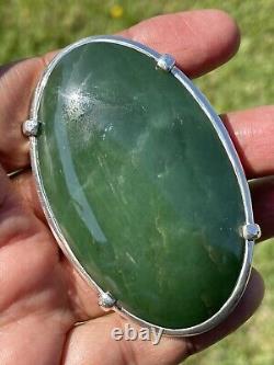 2 7/8 New Zealand Nephrite Greenstone JADE Cabochon STERLING SILVER Belt BUCKLE