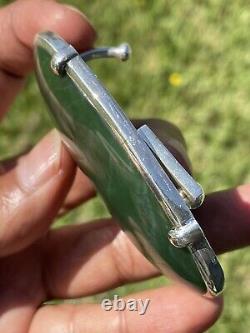 2 7/8 New Zealand Nephrite Greenstone JADE Cabochon STERLING SILVER Belt BUCKLE