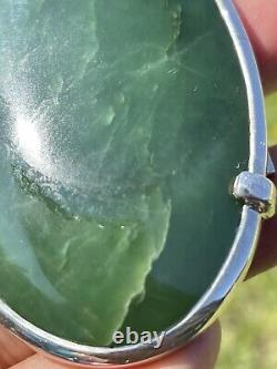 2 7/8 New Zealand Nephrite Greenstone JADE Cabochon STERLING SILVER Belt BUCKLE