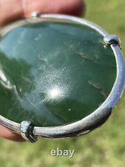 2 7/8 New Zealand Nephrite Greenstone JADE Cabochon STERLING SILVER Belt BUCKLE