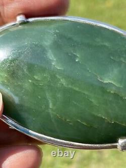 2 7/8 New Zealand Nephrite Greenstone JADE Cabochon STERLING SILVER Belt BUCKLE