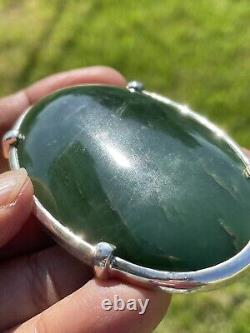 2 7/8 New Zealand Nephrite Greenstone JADE Cabochon STERLING SILVER Belt BUCKLE