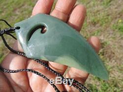 2 TONE GREY INANGA JADE Pounamu NEPHRITE Greenstone SHARK TOOTH KORU PENDANT