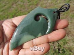 2 TONE GREY INANGA JADE Pounamu NEPHRITE Greenstone SHARK TOOTH KORU PENDANT