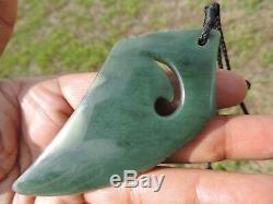 2 TONE GREY INANGA JADE Pounamu NEPHRITE Greenstone SHARK TOOTH KORU PENDANT